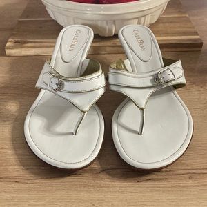 Cole Haan  Kitten Heel White Leather Sandals size 8 1/2